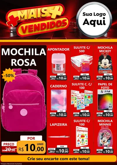 Modelo de Encarte para Encarte A4 Vertical com o tema Mais Vendidos para Papelaria