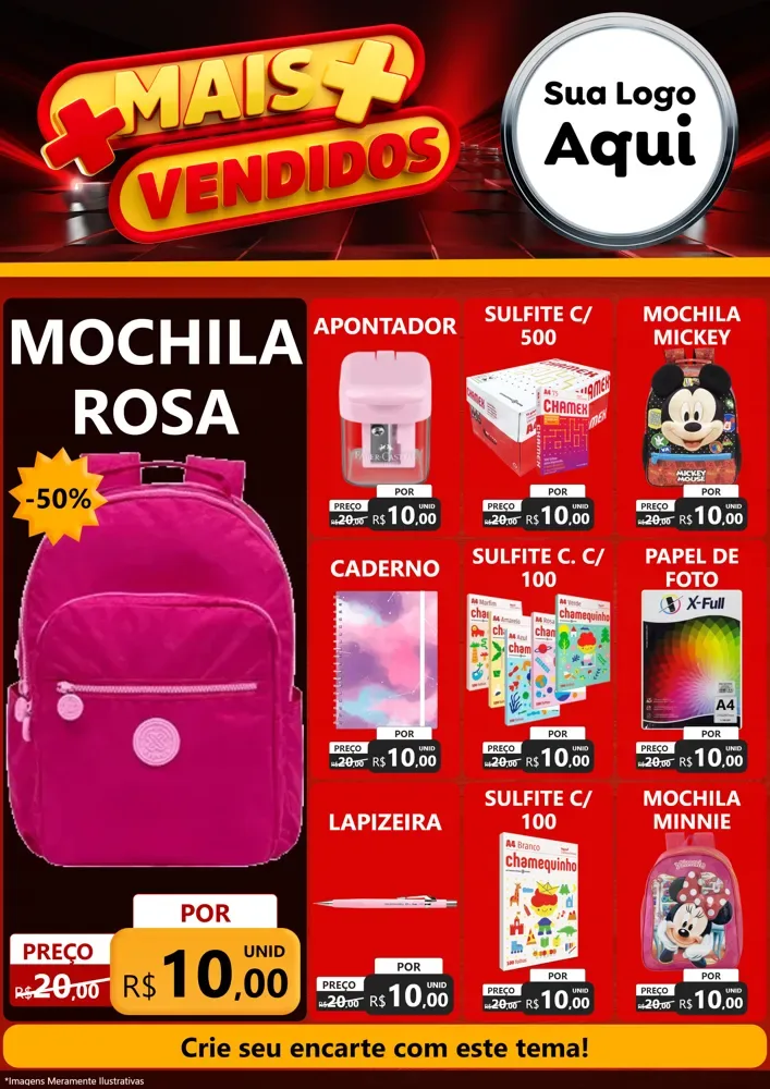 Modelo de Encarte para Encarte A4 Vertical com o tema Mais Vendidos para Papelaria
