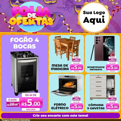 Modelo de Rede Social para Feed Facebook com o tema Folia de Ofertas para Móveis e Eletro