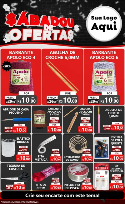 Modelo de Encarte para Encarte Grande com o tema Sabadou de Ofertas para Armarinho e Aviamentos