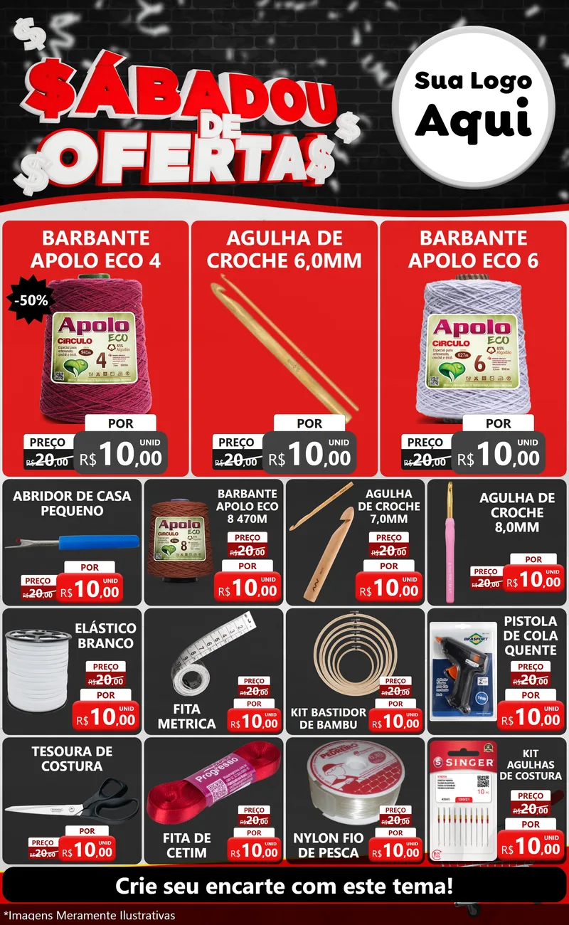 Modelo de Encarte para Encarte Grande com o tema Sabadou de Ofertas para Armarinho e Aviamentos