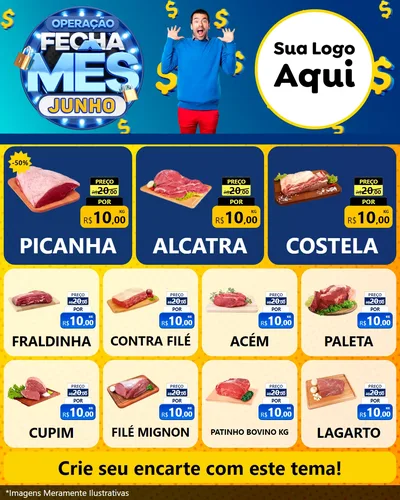 Modelo de Rede Social para Feed Instagram com o tema Operação Fecha Mês, Junho para Açougue