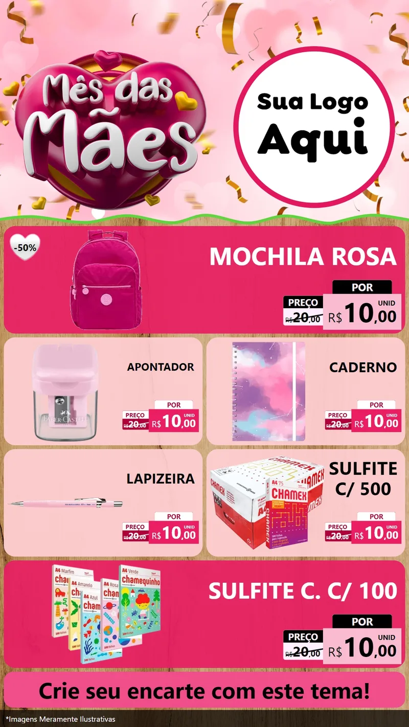 Modelo de TV para TV Vertical com o tema Mês das Mães para Papelaria