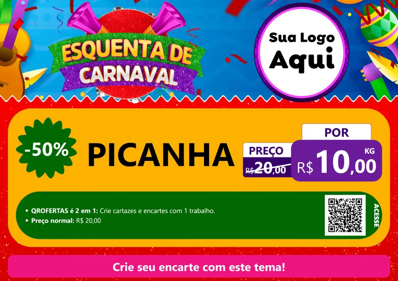 Modelo de Cartaz para Cartaz A4 Horizontal com o tema Esquenta de Carnaval para Açougue