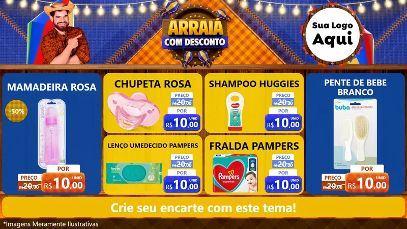 Modelo de TV para TV Horizontal com o tema Arraiá Com Desconto para Bebês