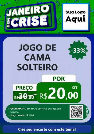 Modelo de Cartaz para Cartaz A4 Vertical com o tema Janeiro Sem Crise para Cama, Mesa e Banho