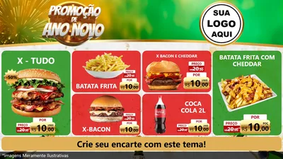 Modelo de TV para TV Horizontal com o tema Promoção de Ano Novo para Hamburgueria