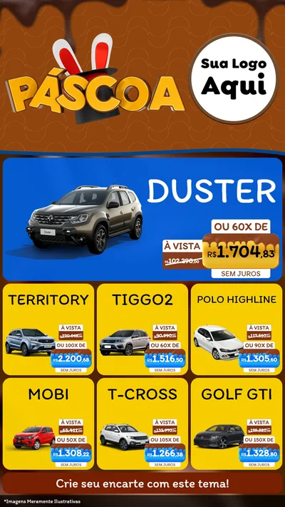 Modelo de Rede Social para Stories com o tema Páscoa para Concessionaria de Carros