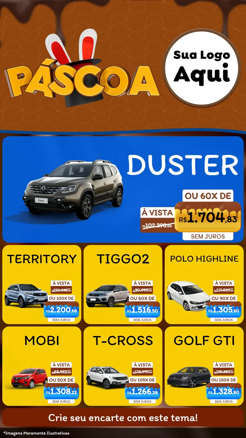 Modelo de Rede Social para Stories com o tema Páscoa para Concessionaria de Carros