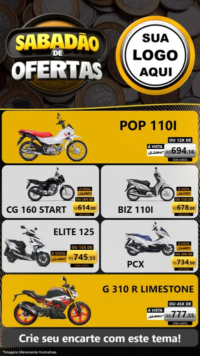 Modelo de TV para TV Vertical com o tema Sabadão de Ofertas para Concessionaria de Motos