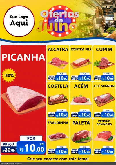 Modelo de Encarte para Encarte A4 Vertical com o tema Ofertas de Julho para Açougue