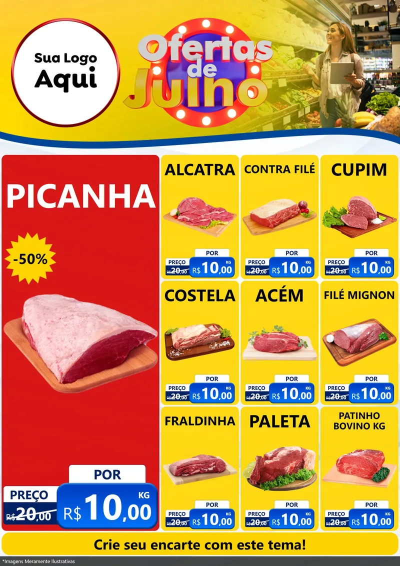 Modelo de Encarte para Encarte A4 Vertical com o tema Ofertas de Julho para Açougue