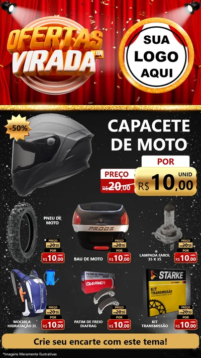 Modelo de Rede Social para Stories com o tema Ofertas da Virada para Moto peças