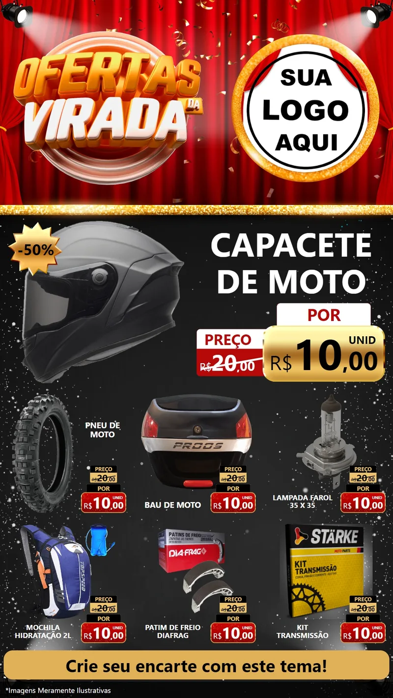 Modelo de Rede Social para Stories com o tema Ofertas da Virada para Moto peças