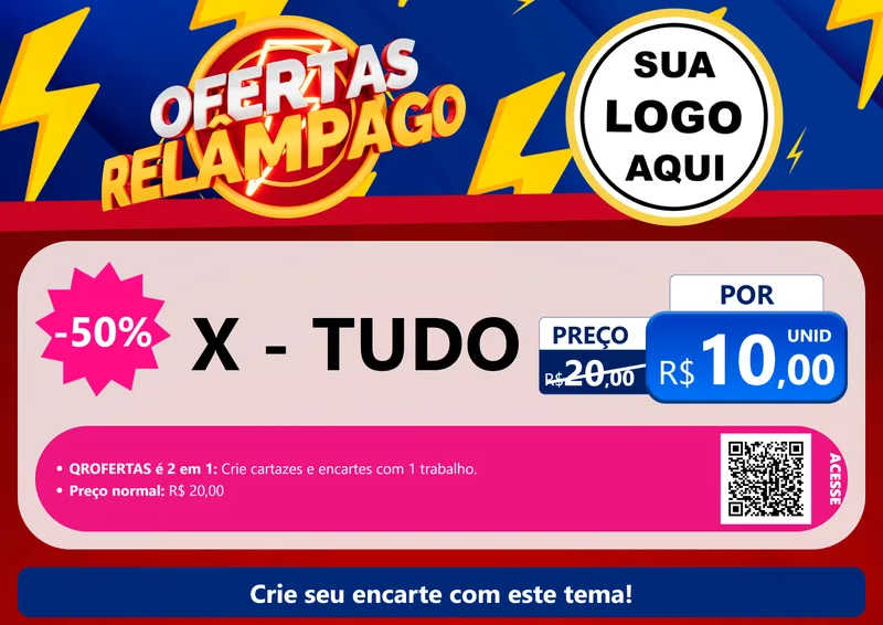 Modelo de Cartaz para Cartaz A4 Horizontal com o tema Ofertas Relâmpago para Hamburgueria