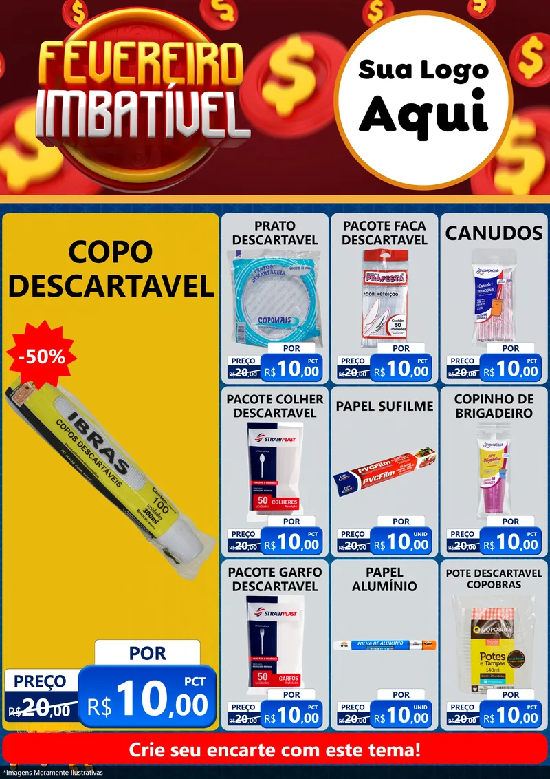 Modelo de Encarte para Encarte A4 Vertical com o tema Fevereiro Imbatível para Embalagens