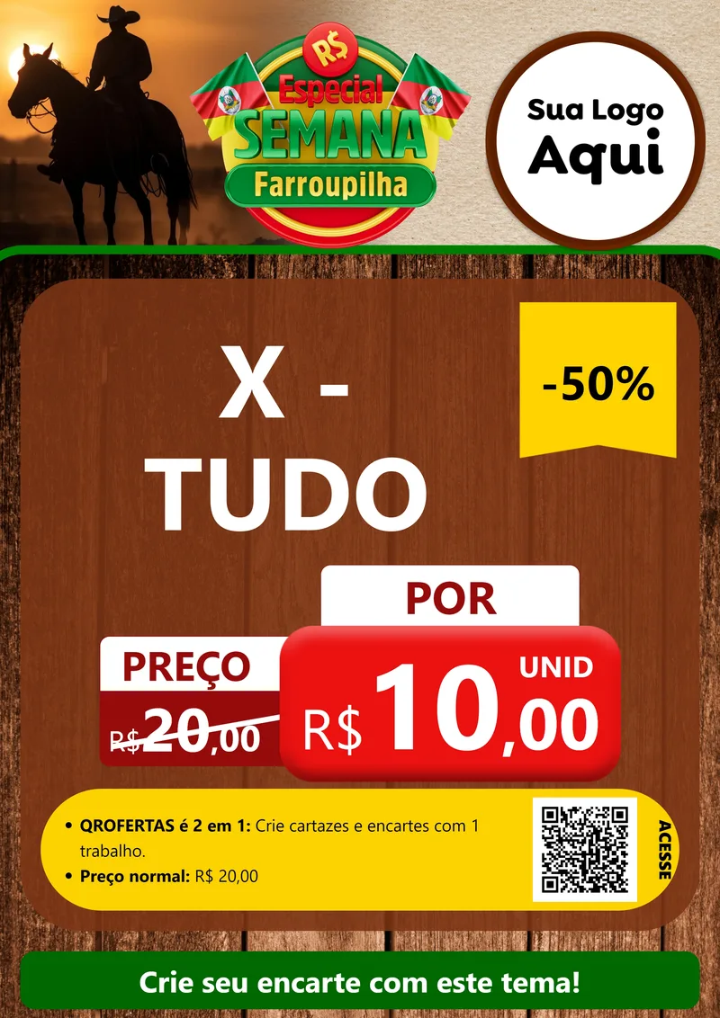 Modelo de Cartaz para Cartaz A4 Vertical com o tema Especial Semana Farroupilha para Hamburgueria