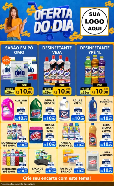Modelo de Encarte para Encarte Grande com o tema Oferta do Dia para Produtos de Limpeza