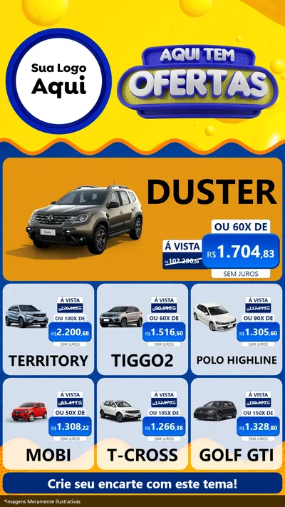 Modelo de Rede Social para Stories com o tema Aqui Tem Ofertas para Concessionaria de Carros