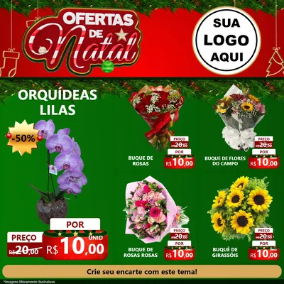 Modelo de Rede Social para Feed Facebook com o tema Ofertas de Natal para Floricultura e jardim