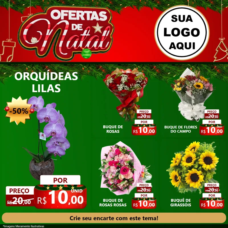 Modelo de Rede Social para Feed Facebook com o tema Ofertas de Natal para Floricultura e jardim