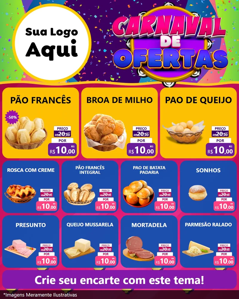 Modelo de Rede Social para Feed Instagram com o tema Carnaval de Ofertas para Padaria
