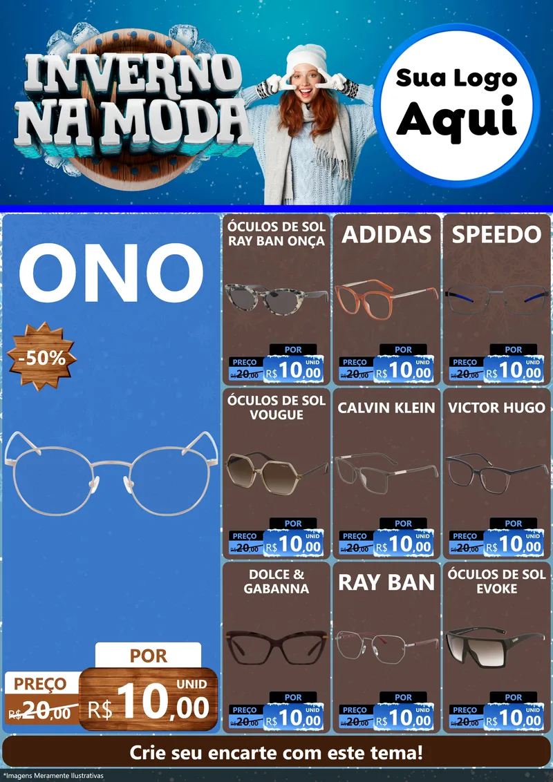Modelo de Encarte para Encarte A4 Vertical com o tema Inverno na Moda para Óticas