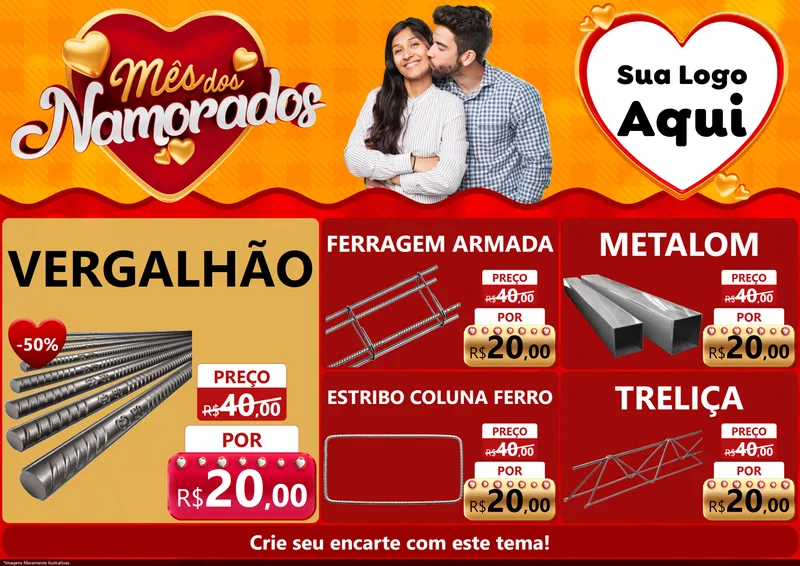 Modelo de Encarte para Encarte A4 Horizontal com o tema Mês dos Namorados para Ferragens