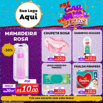 Modelo de Rede Social para Feed Facebook com o tema Pré Carnaval de Ofertas para Bebês