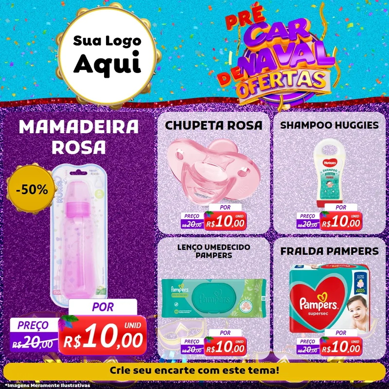Modelo de Rede Social para Feed Facebook com o tema Pré Carnaval de Ofertas para Bebês