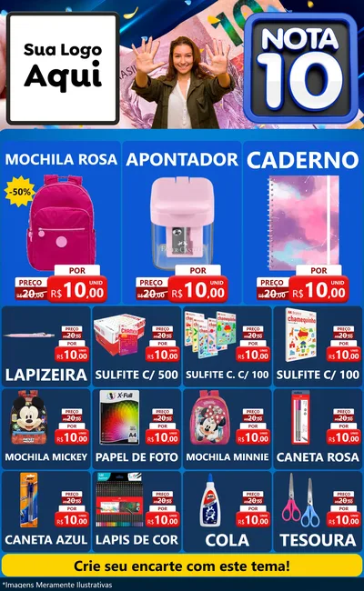 Modelo de Encarte para Encarte Grande com o tema Nota 10 para Papelaria