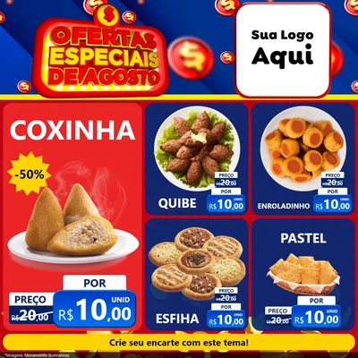 Modelo de Rede Social para Feed Facebook com o tema Ofertas Especiais de Agosto para Salgadaria