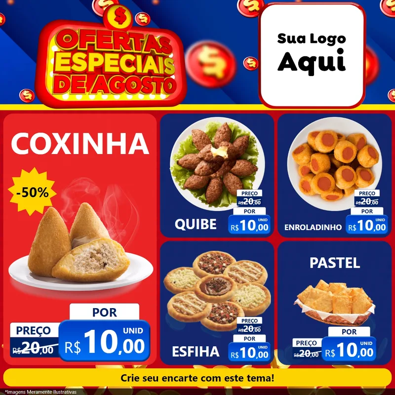 Modelo de Rede Social para Feed Facebook com o tema Ofertas Especiais de Agosto para Salgadaria
