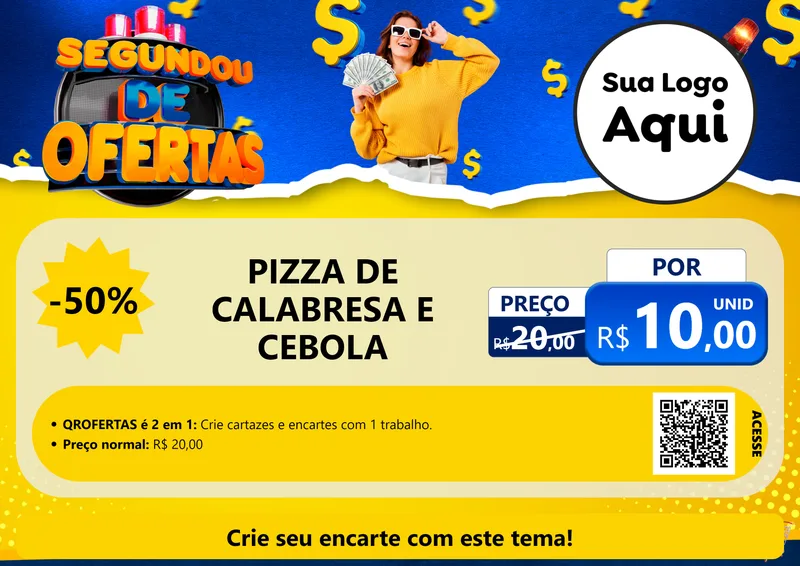 Modelo de Cartaz para Cartaz A4 Horizontal com o tema Segundou de Ofertas para Pizzaria