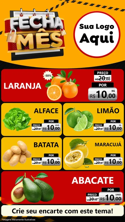Modelo de TV para TV Vertical com o tema Fecha Mês para Hortifrúti