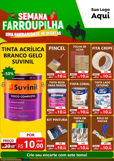 Modelo de Encarte para Encarte A4 Vertical com o tema Semana Farroupilha - Uma Barbaridade de Ofertas para Tintas e Ferramentas