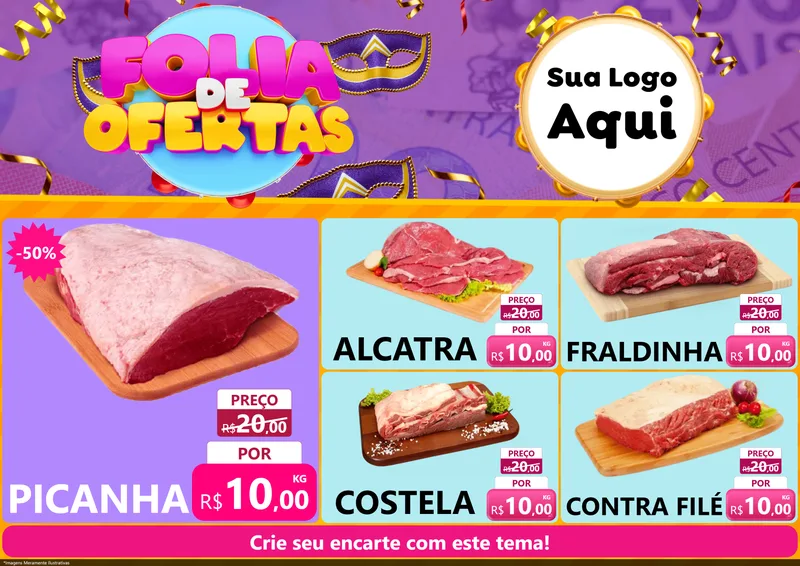 Modelo de Encarte para Encarte A4 Horizontal com o tema Folia de Ofertas para Açougue