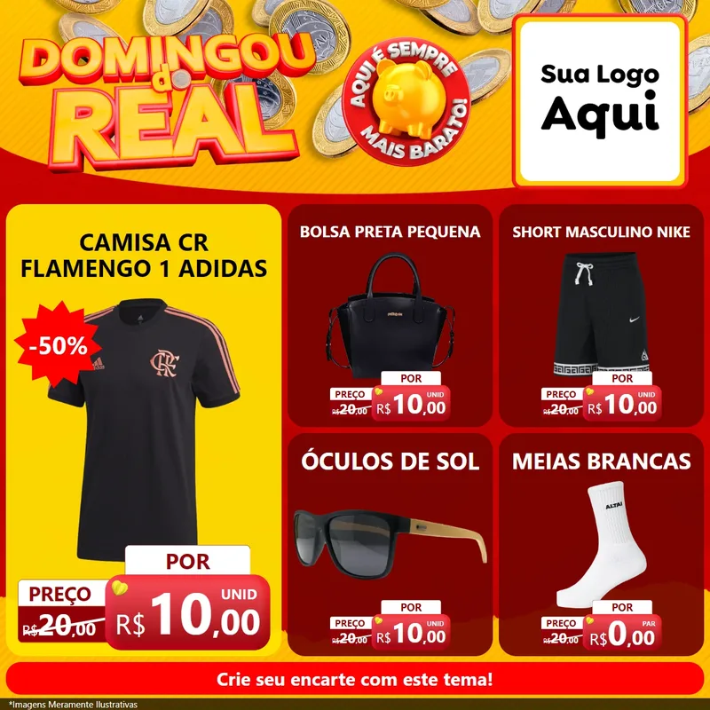 Modelo de Rede Social para Feed Facebook com o tema Domingou do Real para Roupas e acessórios