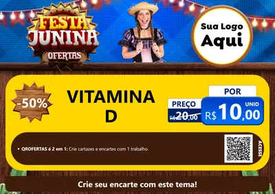 Modelo de Cartaz para Cartaz A4 Horizontal com o tema Festa Junina Ofertas para Farmácia