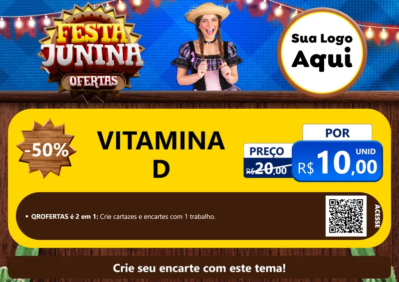 Modelo de Cartaz para Cartaz A4 Horizontal com o tema Festa Junina Ofertas para Farmácia
