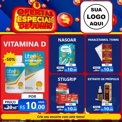 Modelo de Rede Social para Feed Facebook com o tema Ofertas Especiais de Junho para Farmácia