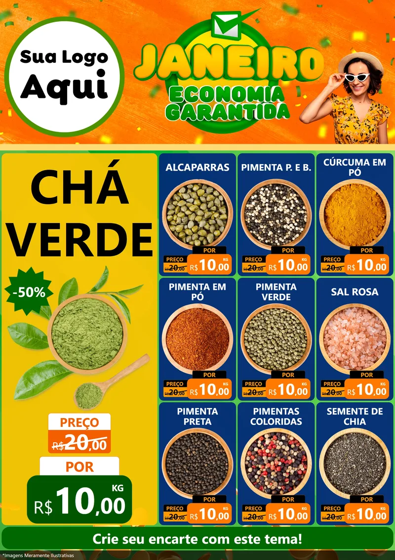 Modelo de Encarte para Encarte A4 Vertical com o tema Janeiro - Economia Garantida para Produtos Naturais