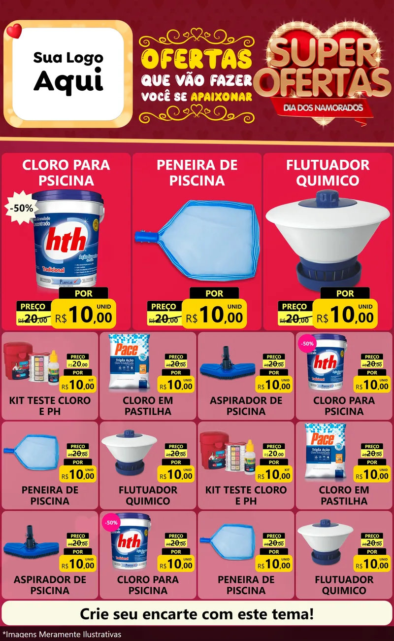 Modelo de Encarte para Encarte Grande com o tema Dia dos Namorados para Produtos para Piscina