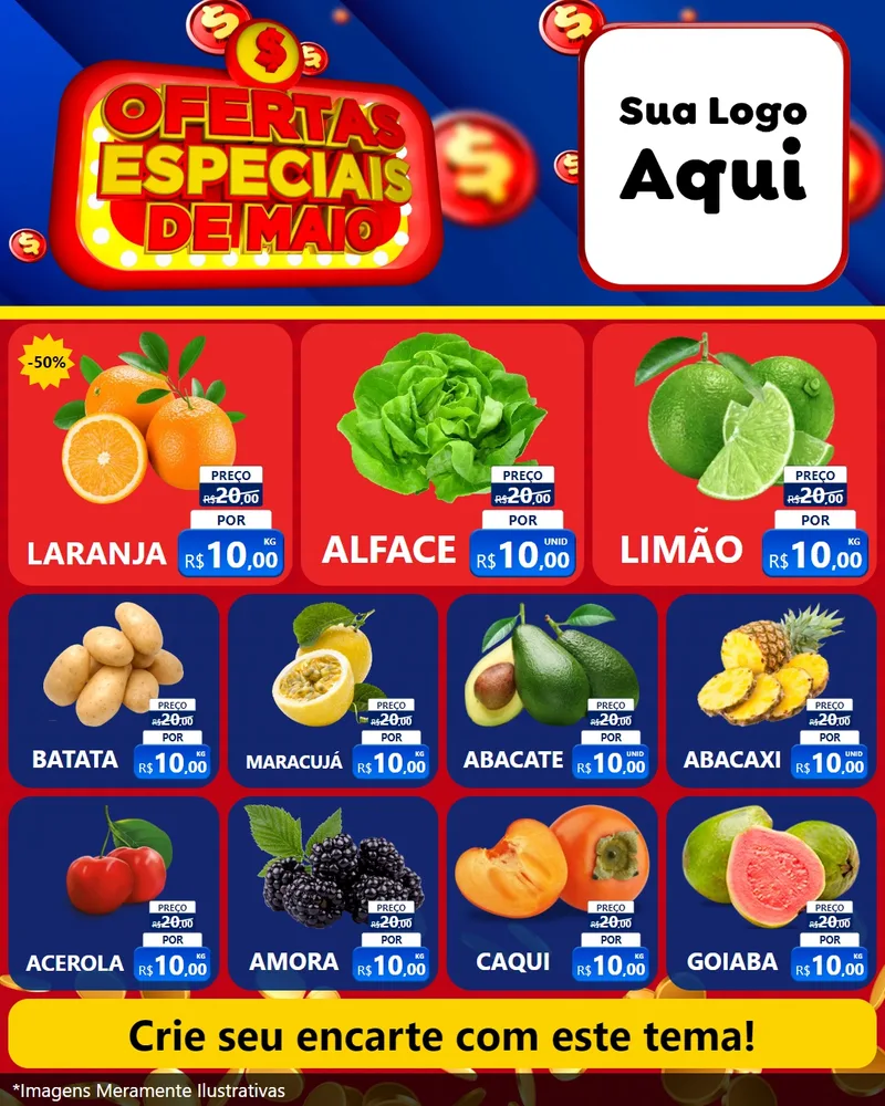 Modelo de Rede Social para Feed Instagram com o tema Ofertas Especiais de Maio para Hortifrúti