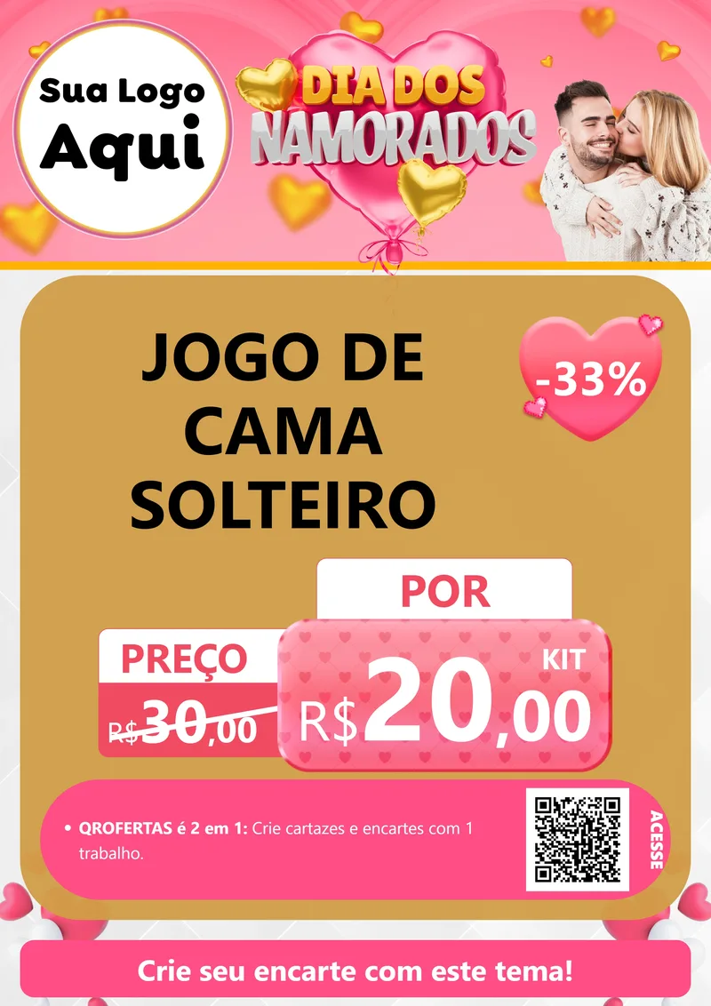 Modelo de Cartaz para Cartaz A4 Vertical com o tema Dia dos Namorados para Cama, Mesa e Banho