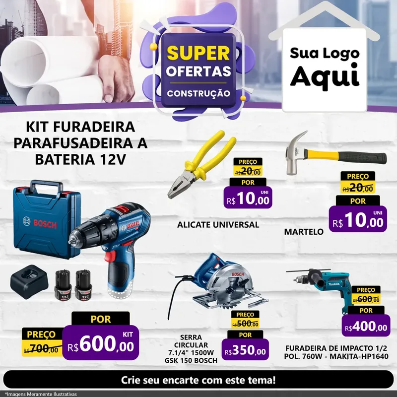 Modelo de Rede Social para Feed Facebook com o tema Super Ofertas - Construção para Maquinas e Ferramentas