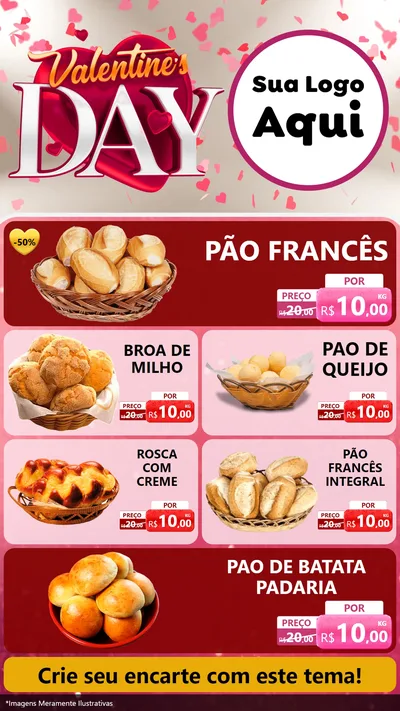 Modelo de TV para TV Vertical com o tema Valentine's Day para Padaria