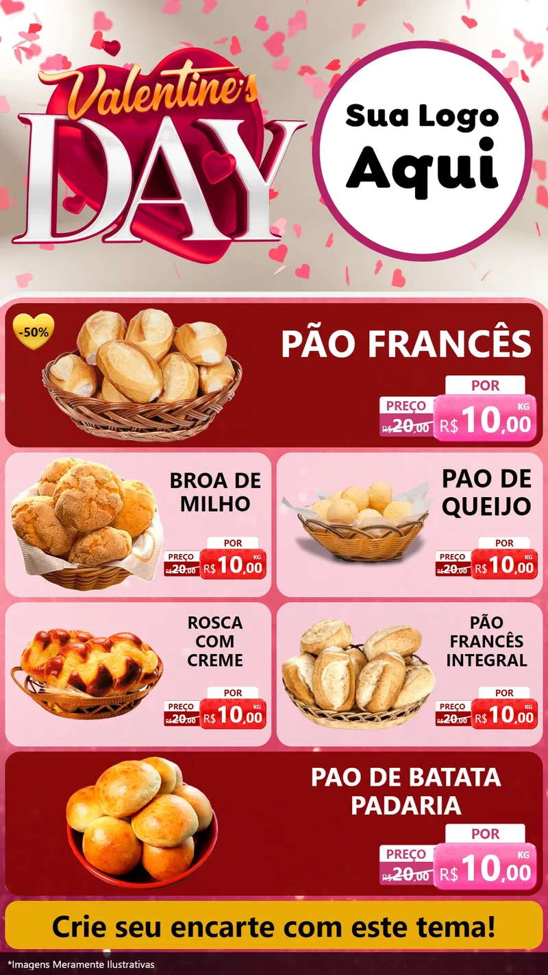 Modelo de TV para TV Vertical com o tema Valentine's Day para Padaria