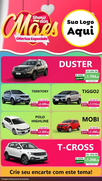 Modelo de TV para TV Vertical com o tema Show das Mães - Ofertas Especiais para Concessionaria de Carros