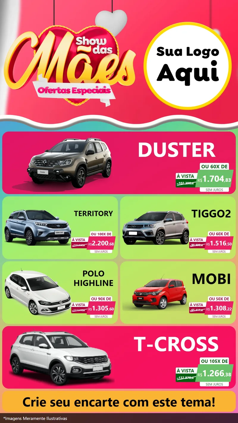 Modelo de TV para TV Vertical com o tema Show das Mães - Ofertas Especiais para Concessionaria de Carros